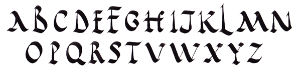 Roman alphabet: sample calligraphy alphabet of rustic capitals