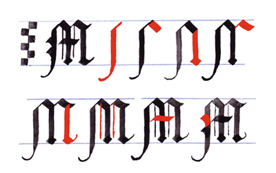 gothic writing: capital gothic letters A-Z: letter M