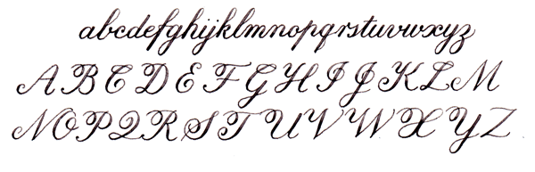 old fashioned copper plate handwriting alphabet