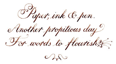 Illustration of haiku written in copperplate-style calligraphy