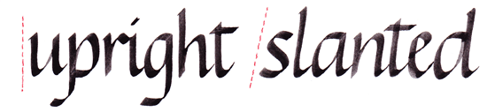 illustration of the difference between slanting and upright forms in italic lettering
