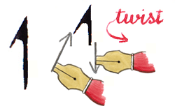 Roman writing tutorial: twisting the nib to create a hooked serif (2)